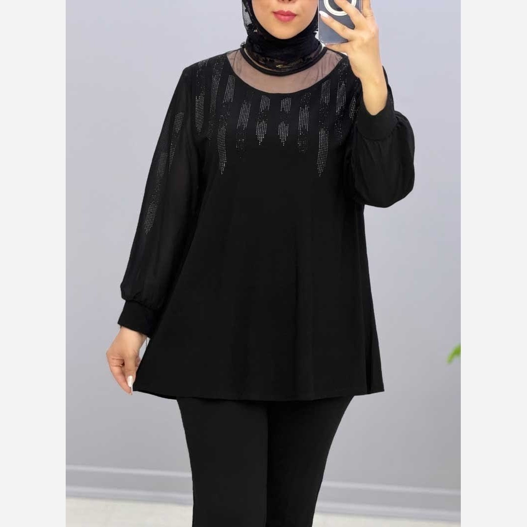 شومیز مجلسی زنانه رنگ مشکی سایز 3x و 5x جنس کرپ جودون