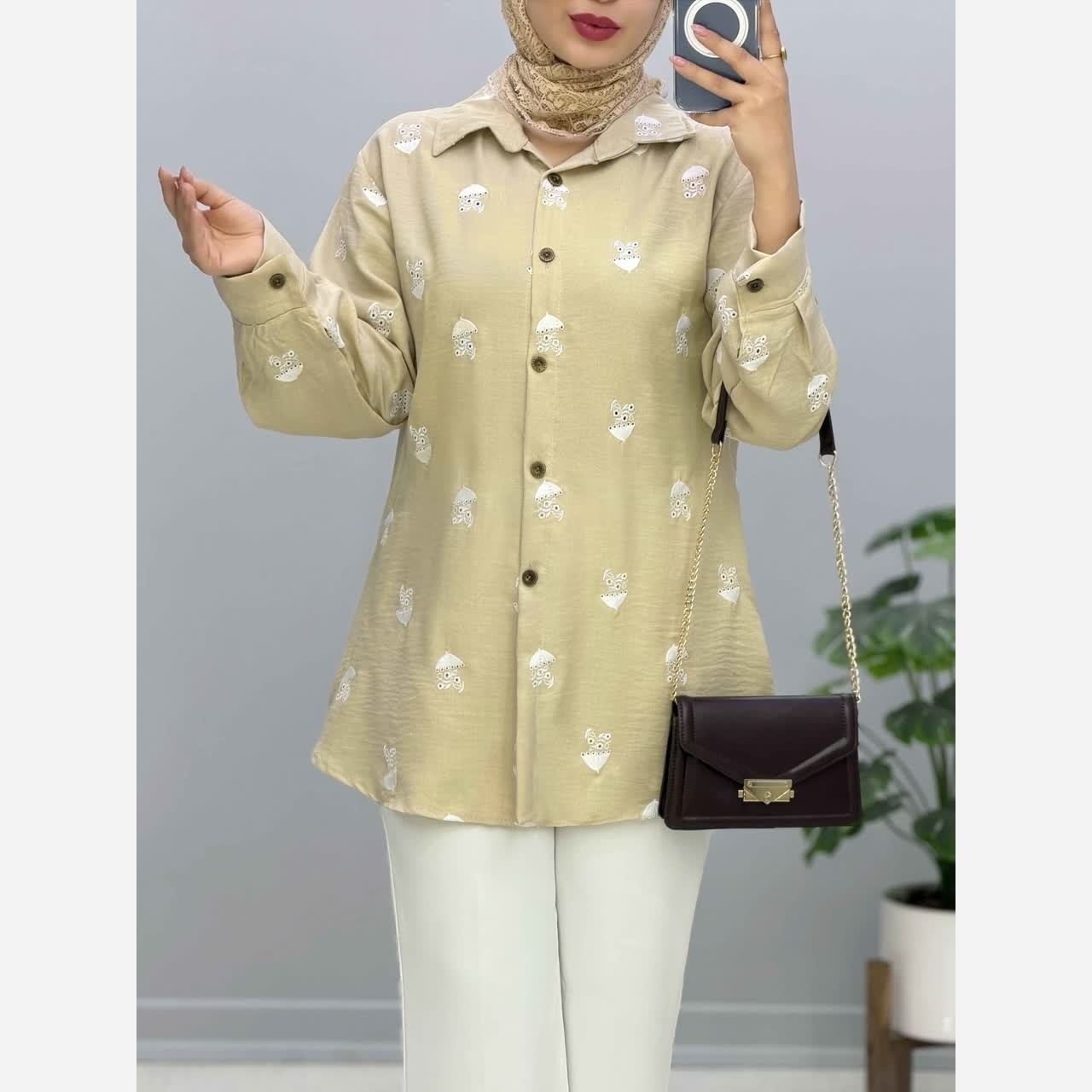 شومیز مانتویی زنانه و دخترانه گل دوزی شده مدل نایسین